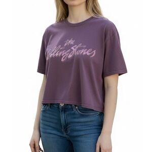 The Rolling Stones Rhinestone Embellished Cropped Graphic Boxy Tee Brown M/L